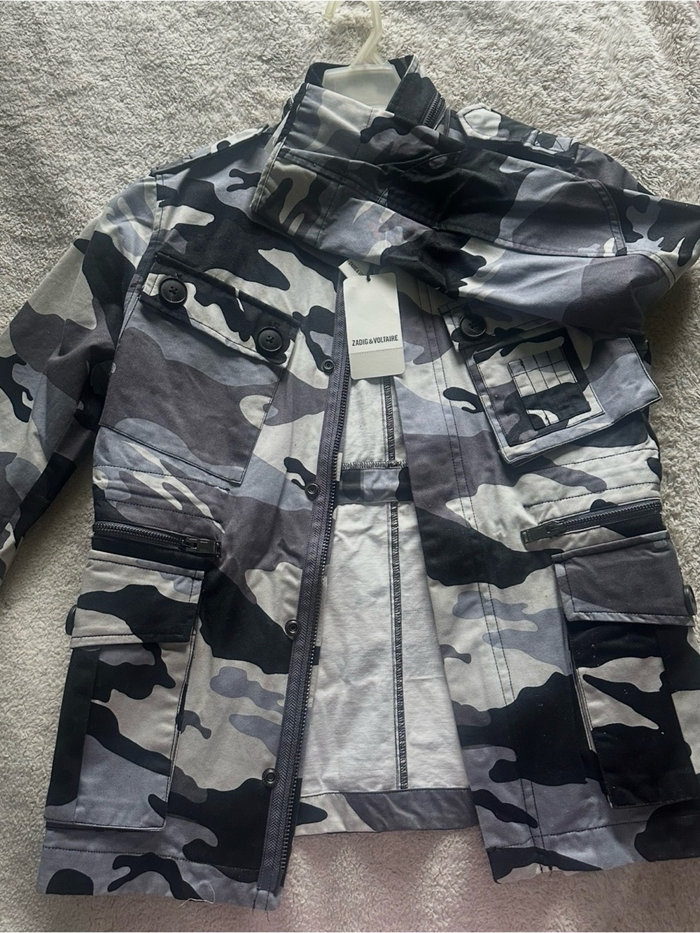 Zadig & Voltaire Gray Black White Camouflage Field Jacket